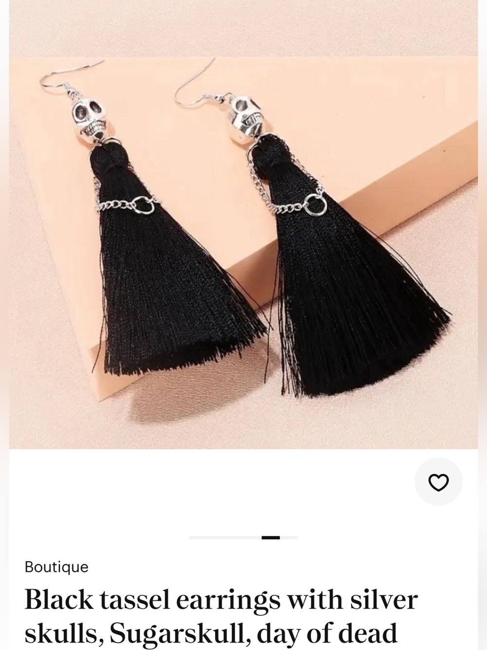 Black Tassel Earrings with Silver Skull Detail